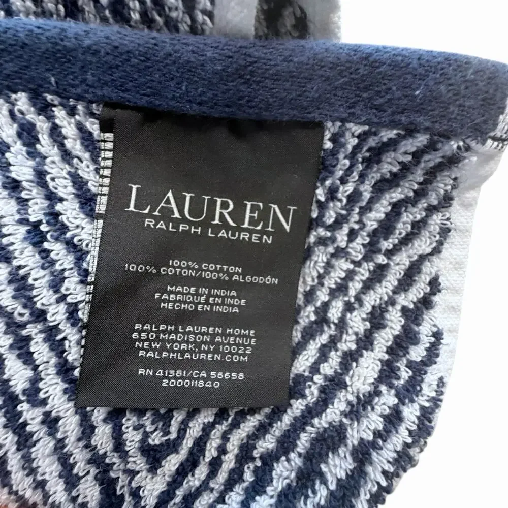 RALPH LAUREN SANDERS NAVY WHITE HERRINGBONE HAND TOWEL VERY GOOD PREOWNED